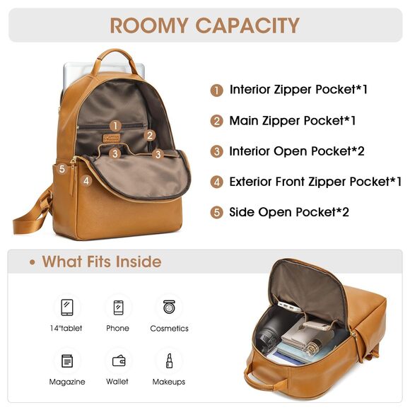 3969 Leather Backpack Purse Antitheft Rucksack Soft Work Casual Daypack main image 6